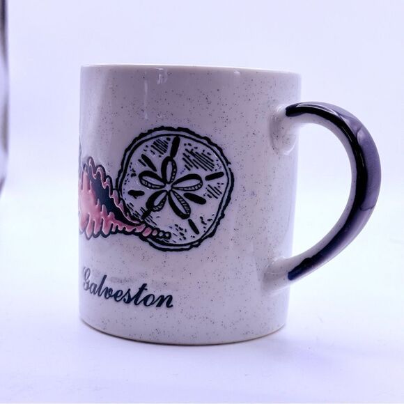 Vintage Galveston, etched beach, seashell design, coffee mug - Picture 1 of 6